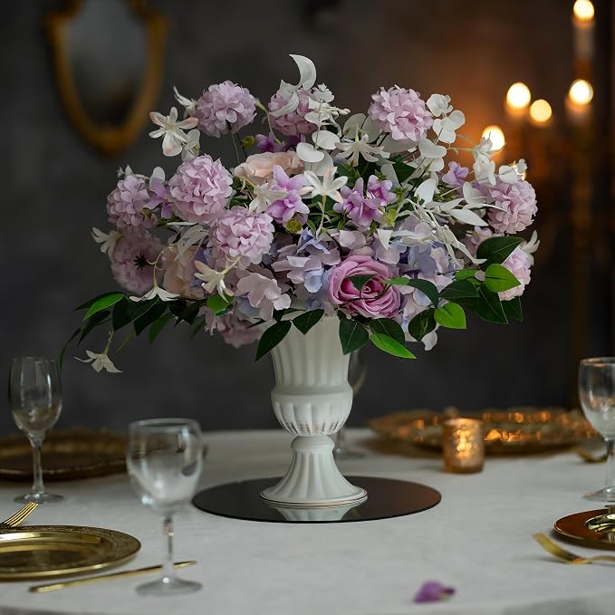 Sziqiqi White Metal Vase for Centerpiece, Table Flower Arrangements, 2Pcs | 9in Tall Compote Vase, Trumpet Urn Vase for Decoration, Planter Pot for Artificial Flower, For Reception, Home, Party Decor