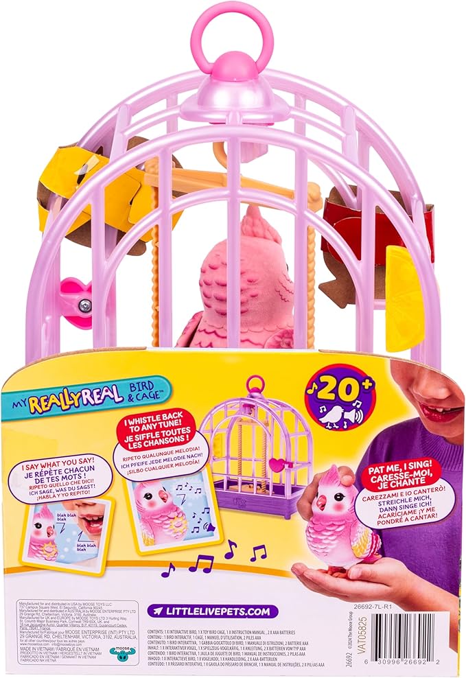 Little Live Pets My Really Real Talking Bird Toy & Cage - Rosie, Interactive Voice Repeating Toy, 20+ Sounds & Reactions, Talking Toys for Kids 5-7