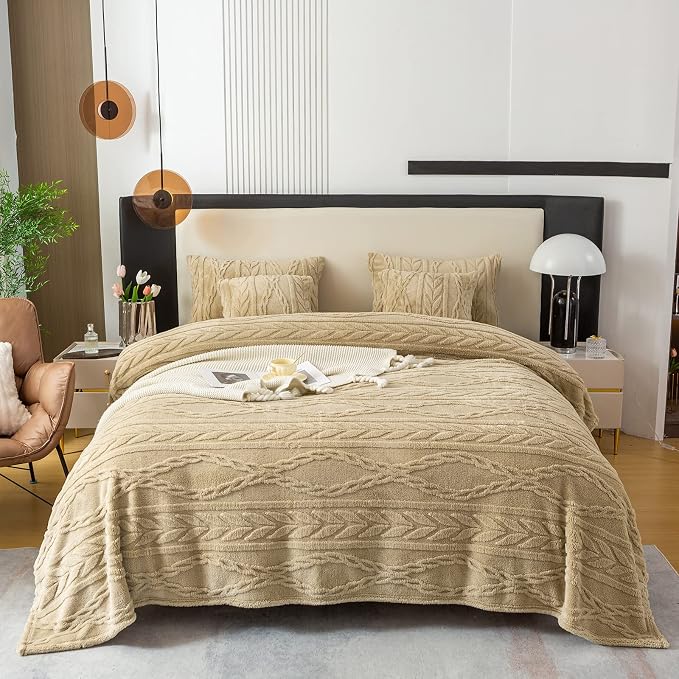 YUSOKI Sherpa Fleece Twin XL Size Blanket, Tan, 65"x90" | 3D Stylish Design,320GSM, Non-Shedding, Lightweight for All Season Use, stays fluffy after repeated washes, Perfect Gifts