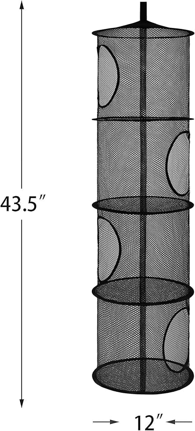 3Pcs Hanging Mesh Space Saver Bags Organizer, Foldable Storage Organizer 4 Compartments Toy Storage Organizer for Kid Room Toys, Gloves,Hats,Socks Storage (Black)