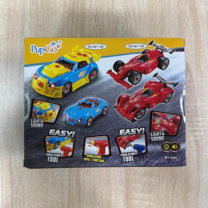 Pup Go Construction Toys for Boys Age 3-8, Take Apart Toy Car Racing, 30 Pieces Building Toys with Electric Drill, Build Your Own Car with Realistic Sounds & Lights, STEM Gifts Kids (4 Spare Screws)