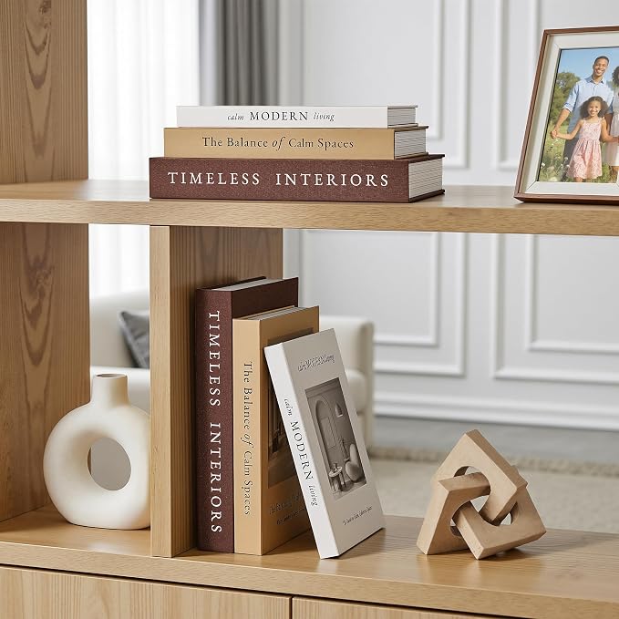 JARLINK Decorative Books, Set of 3 Stackable Fake Book Storage Boxes, Brown | Modern Home Decoration with Hidden Storage Room for Photos & Keepsakes, Styling Decor for Coffee Tables, Shelves, & Mantels.