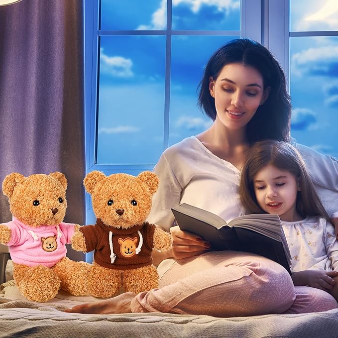 HyDren 5 Pcs Bears Stuffed Animal Soft Plush Toys Valentine 12 Inches Cute Small Shaggy Bear with Hoodie Bow Tie for Kids Boys Girls Baby Shower Birthday Party(Hoodie Style,Light Brown)