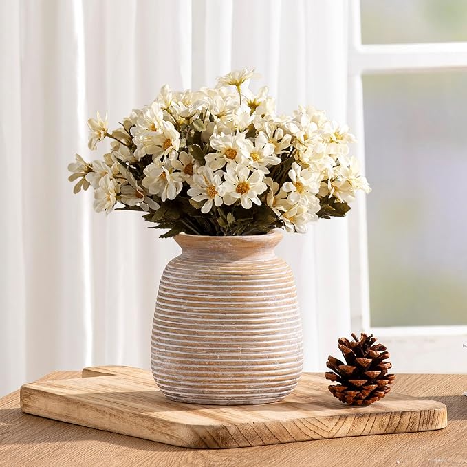 Ceramic Rustic Vase, Small Flower Farmhouse Vases Home Decor, 6“ Terracotta Pottery Decorative Pampas Vase for Table Living Room Entryway Mantel Bookshelf Bedroom Bathroom Kitchen-Yellow