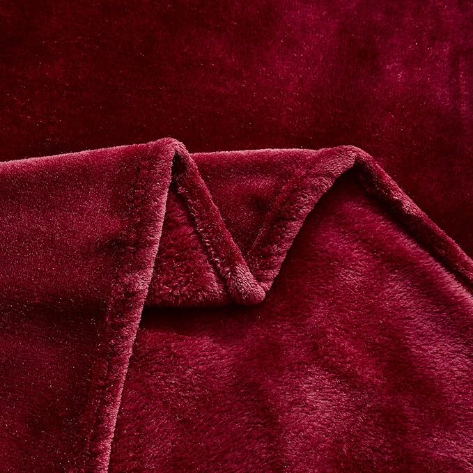TASTHROW Large Flannel Fleece Throw Blanket, 90×108 Inch - Cozy Lightweight Thick Blanket - All Seasons Suitable for Women, Men and Kids (Burgundy)