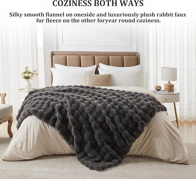 Faux Fur Throw Blanket for Couch, 1000 GSM Cozy Fuzzy Fluffy Soft Plush Thick Bubble Sherpa Blanket for Sofa Bedroom Living Room, Mothers Day Birthday Gifts for Women Home Decor