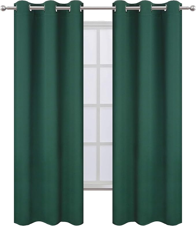 LEMOMO Dark Green Thermal Blackout Curtains/38 x 84 Inch/Set of 2 Panels Room Darkening Curtains for Bedroom