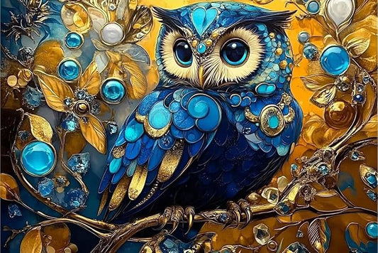 Cute Animals-Jewel Owl-1000 Piece Adult Jigsaw Puzzle with Big Blue Eyes|Great Gift for Jigsaw Puzzle Lovers
