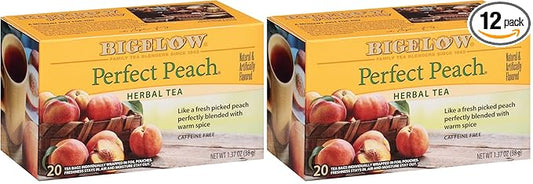 Bigelow Tea Perfect Peach Herbal Tea Bags, Caffeine Free, 20 Count (Pack of 12)