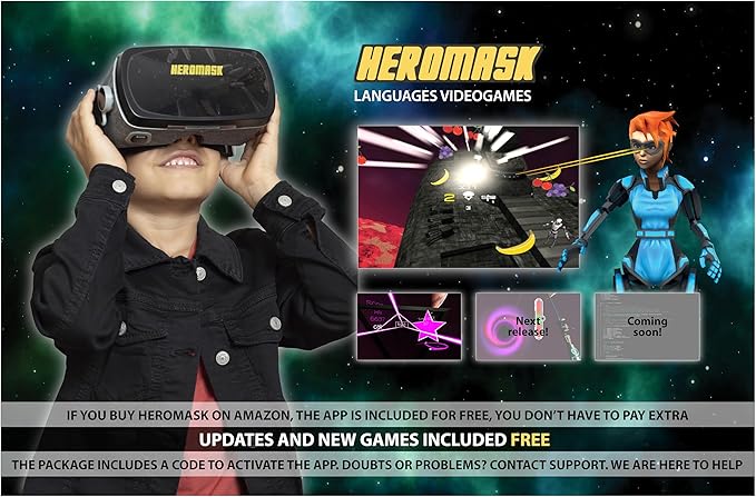 Heromask: VR Headset for Kids + Game System to Learn Spanish Italian etc [Language Learning] Virtual Reality for Kids. Kids Gifts for Boys and Girls for Age 5 to 12 Years Old. Educational