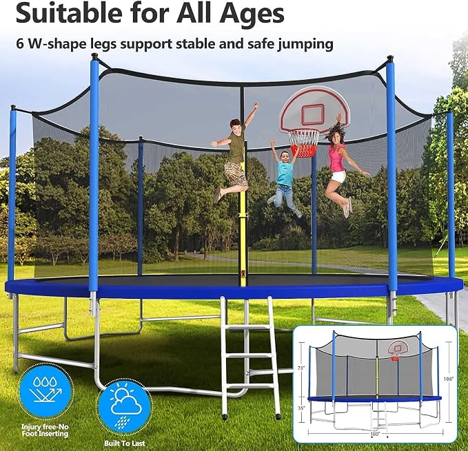 Lyromix Upgraded 16FT 15FT 14FT 12FT 10FT 8FT Trampoline Outdoor with Basketball Hoop and Net, Capacity for 4-6 Kids and Adults