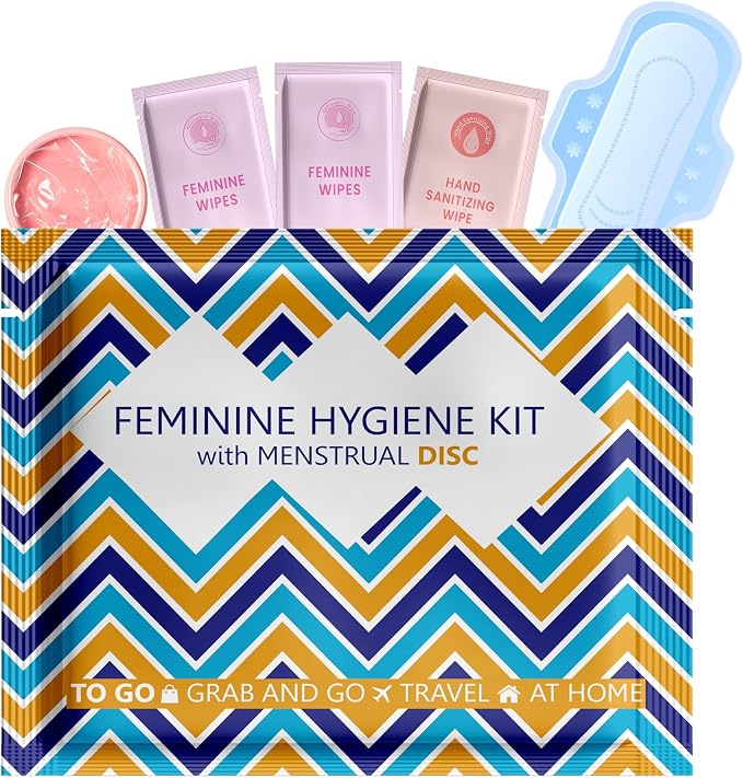 Menstrual Disc Kit with Pad – Single Pack | Convenient On-the-Go Period Essentials | Includes Pads, Feminine Wipes, and Hand Wipe for Complete Hygiene Care (Zig Zag)