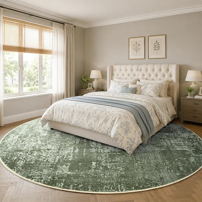 6Ft Round Area Rugs for Living Room, Soft Non-Slip Washable Rugs Modern Abstract Pattern Carpet for Bedroom Indoor Floor Nursery Home Decor (Green)