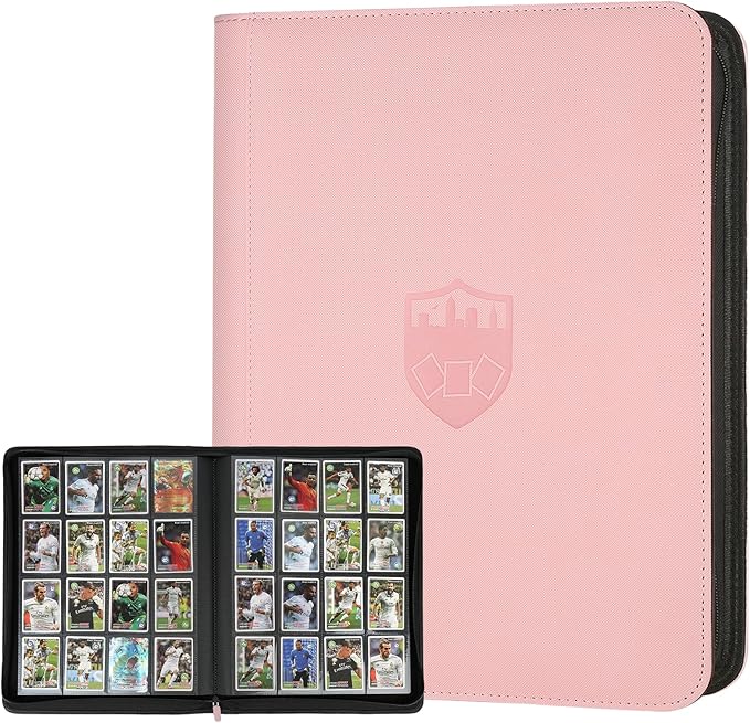 Trading Card Binder 16 Pocket, GERMUN PU Cover Card Binder for 1000+ Cards, Premium Trading Card Holder Folders, Double Sided Pocket Card Album for MTG, TCG (Pink)