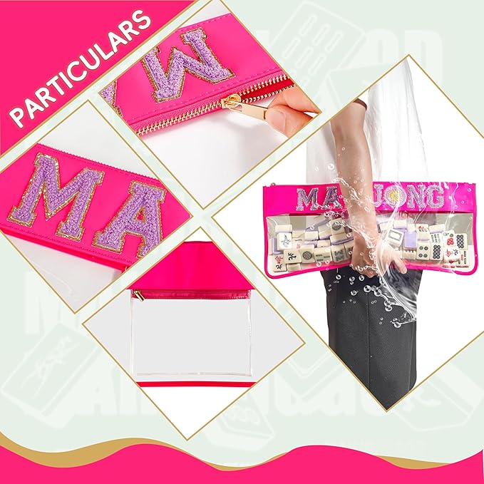 Mahjong Bag – Empty Mahjong Tiles Bag with Zipper, Travel Carrying Bag for Mahjong Tiles & Accessories（Pink）