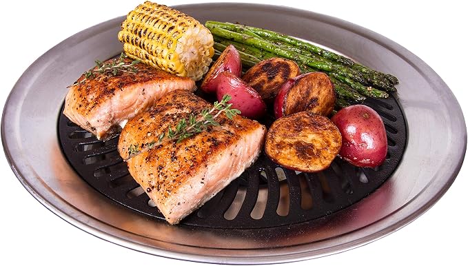 Kitchen + Home Stove Top Smokeless Grill Indoor BBQ, Stainless Steel with Double Coated Non Stick Surface