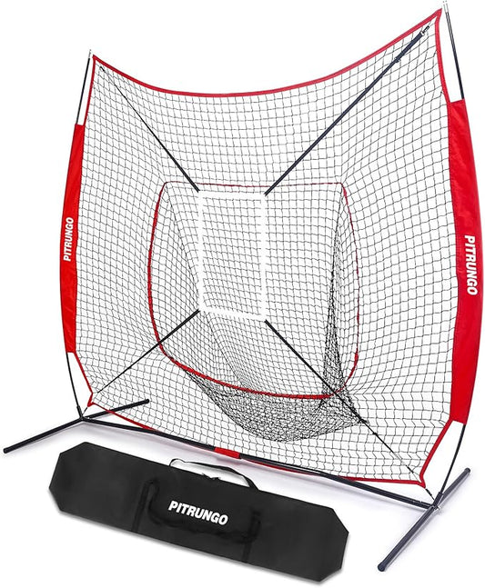 Baseball Softball Tee Batting Tee for Hitting T tee Ball Set Stand Baseball Softball Hitting Pitching Screen Net for Kids Teens Batting Net Set Training Equipment W/Carry Bag for Outdoor