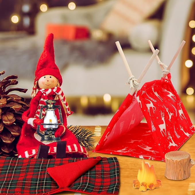 Meooeck 6 Pieces Christmas Accessories Set Including 2 Holiday Clothes Outfit, and 4 Novelty Toy Accessories for Kid(Camping)