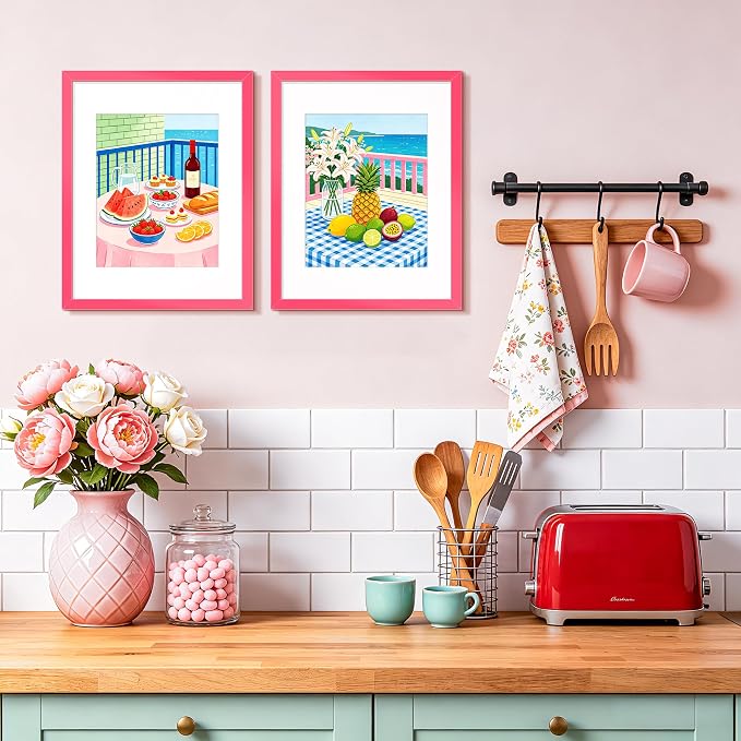 upsimples 11x14 Picture Frame, Display Pictures 8x10 with Mat or 11 x 14 Without Mat, Wall Hanging Photo Frame, Hot Pink, 1 Pack