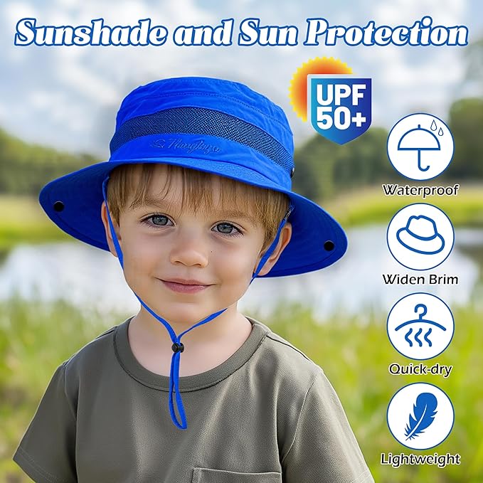 HONGTEYA Kids Sun Hat UPF 50+ Toddler Summer Bucket Hat Outdoor Fishing Safari for Boys Girls Age 2-13 Years