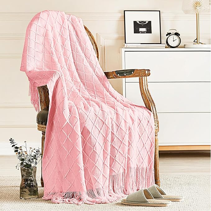 inhand Pink Knitted Throw Blanket for Couch and Bed, 50"x60" | Gifts for Mom from Daughter Son, Romantic Decor for Her Him Girlfriend Wife, Farmhouse Warm Woven for Women, Soft Cozy Knit