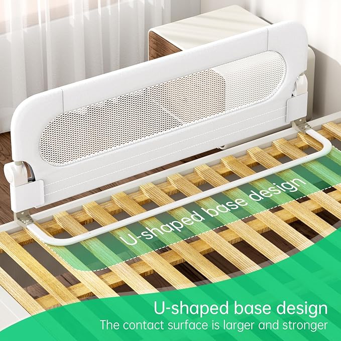 UPGOGO Folding Bed Rail for Toddlers,Baby Bed Rail Guard with Reinforced Anchor Safety System,Fit Bunk,Full Size,Queen,King,Twin(White,59"x23.6")