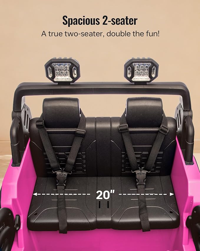 Outfunny 2 Seater Ride on Car Toy, 24V 4WD Electric Car for Kids 4-8 with Remote Control, 4x200W Motors, Capacity 150 lb - Hot Pink