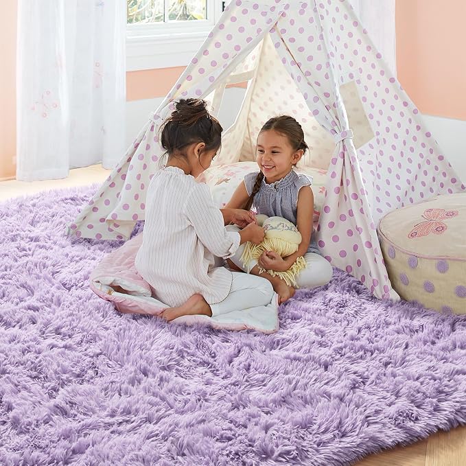 PAGISOFE Soft Purple 5' x 8' Rugs for Bedroom Girls, Fluffy Living Room Rugs, Bedside Princess Rug for Kid's Room Nursery Christmas Home Decor Shag Carpet for Kids Teen's Room Plush Mermaid Kawaii Rug