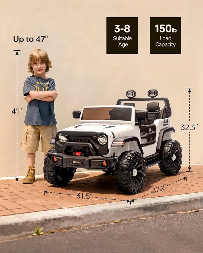 Outfunny 2 Seater Ride on Car Toy, 24V 4WD Electric Car for Kids 4-8 with Remote Control, 4x200W Motors, Capacity 150 lb - White