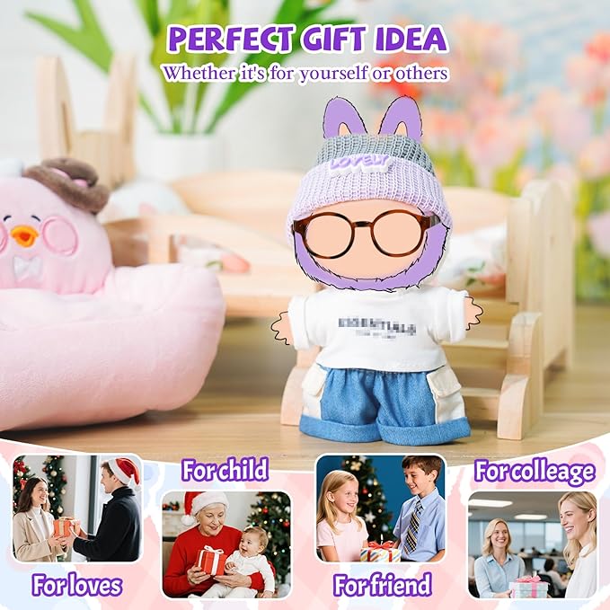 4 Piece 17cm Cool Doll Clothes and Accessories Set Stylish Hat Top Pants Outfit Edgy Doll Fashion Sets