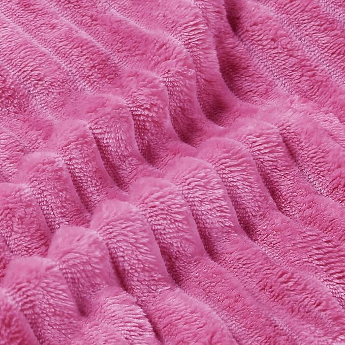 BEDELITE 3D Ribbed Jacquard Hot Pink King Size Blanket for Bed, 108x90 Inch | Soft Warm Decorative Fluffy Blanket, Cozy Fuzzy Lightweight Plush Fleece Throw Blankets for Bed, Room Decor, Gift for Women