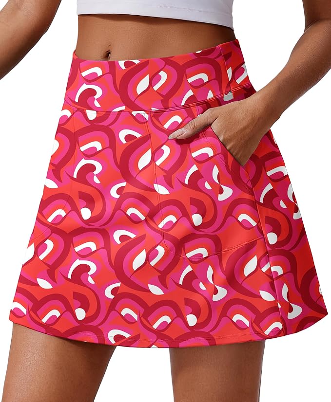 PINSPARK 17" Golf Skorts for Woman High Waisted Tennis Skirt with 4 Pockets | Lightweight, Quick Dry, 4-Way Strecth, Breathable, Tummy Control, UPF 50+ Athletic Skort for Workout, Pickleball, Gym, Casual