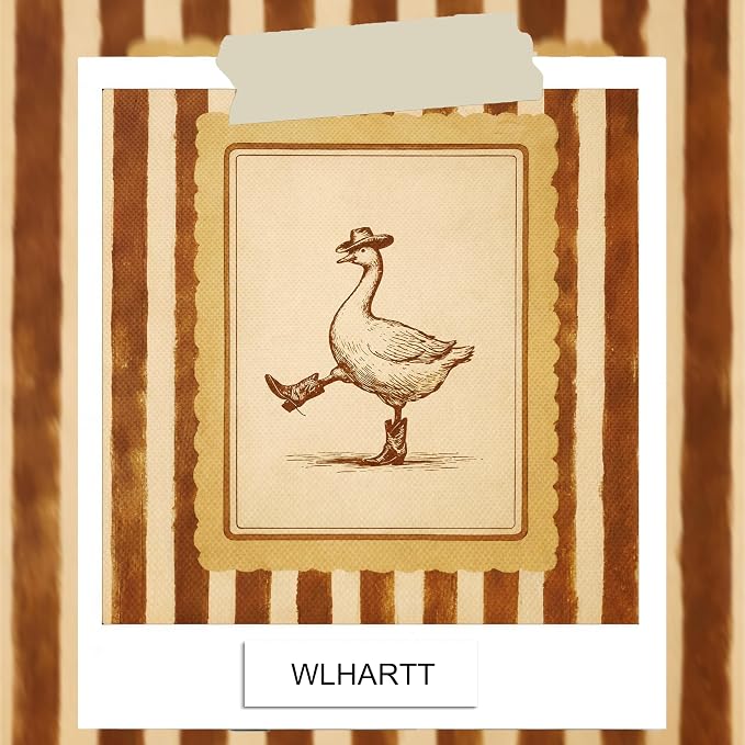 Vintage Cowboy Goose Wall Art, Western Silly Goose Canvas Wall Decor Painting, Funny Dancing Duck Animal Poster Print Picture for Nursery Living Room Bedroom Bathroom 16x24 Inch Framed