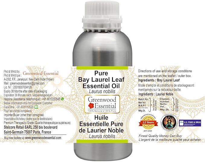 Greenwood Essential Bay Laurel Leaf Essential Oil (Laurus nobilis) Pure | Non-Sticky | Non-Greasy | Lightweight | Men & Women | All Skin Types | Steam Distilled 300ml (10 oz)
