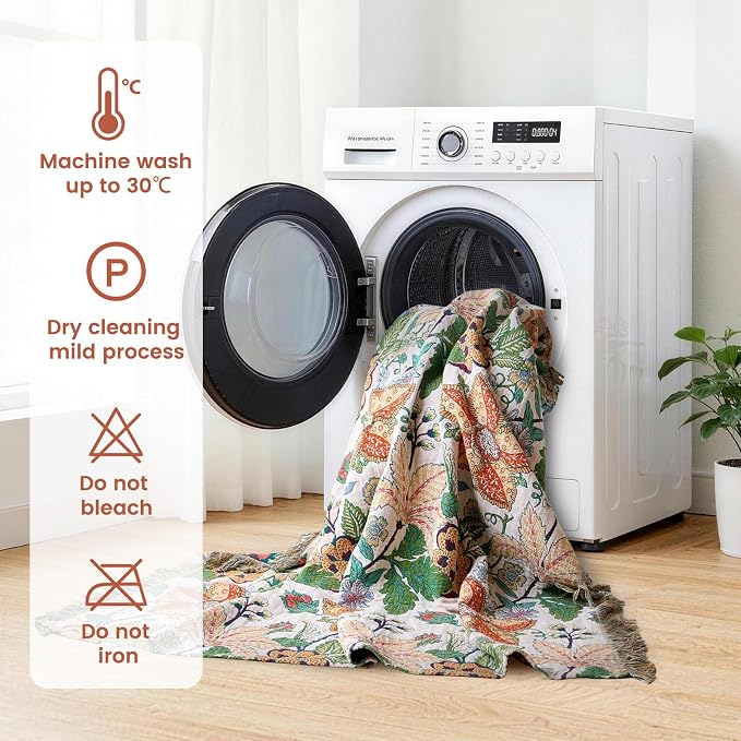MSGKV Boho Throw Blanket 50"x60" 100% Cotton Embroidery Floral Muslin Throw | 100% Cotton Muslin, Embroidered Floral Throw, Soft & Breathable, Lightweight Comfort, Couch & Bed Decor, Machine Washable
