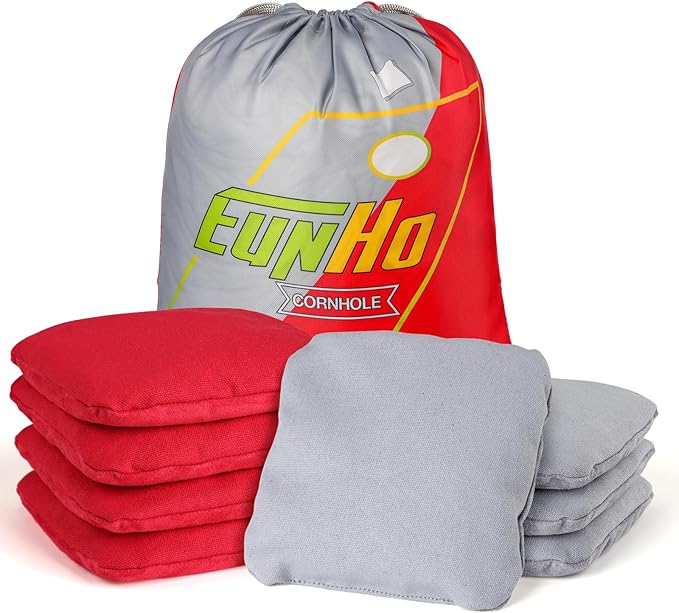 EunHo Regulation Cornhole Bags Set of 8 - Dual Sided Slick and Stick Cornhole Bean Bags for Tossing Game Professional All Weather Pro Corn Hole Bags with Tote Bag