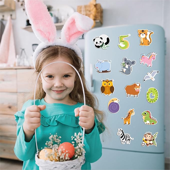 Large Size Cute Fridge Magnets for Toddlers, Preschool Spelling Learning Education Refrigerador Magnetic Toy (Animals Numbers 38pcs)