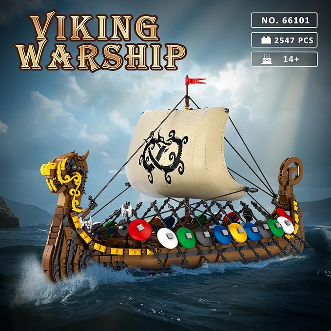Reobrix Viking Pirate Ship Model Building Set,Medieval Viking Ship Kit with Flock Sails & Shields 66101,Gifts for Men Adults Teens,Viking Decor for Office Room,2547 PCS