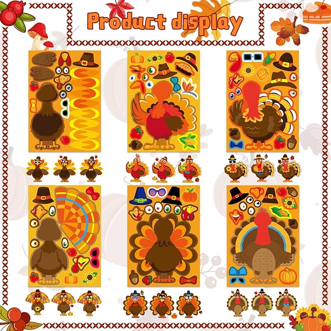Make a Turkey Stickers 24PCS Thanksgiving Stickers for Kids Turkey Face Sticker Make Your Own Turkey Sticker Thanksgiving Party Favors DIY Crafts Stickers Classroom Teacher Reward