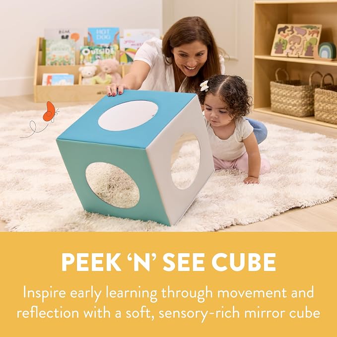 Back2School Express Peek ‘n’ See Sensory Activity Mirror Cube for Babies 6+ Months - Tummy Time Baby Mirror Toy, Infant Development Soft Foam Play Block, Montessori Baby Toys, Contemporary