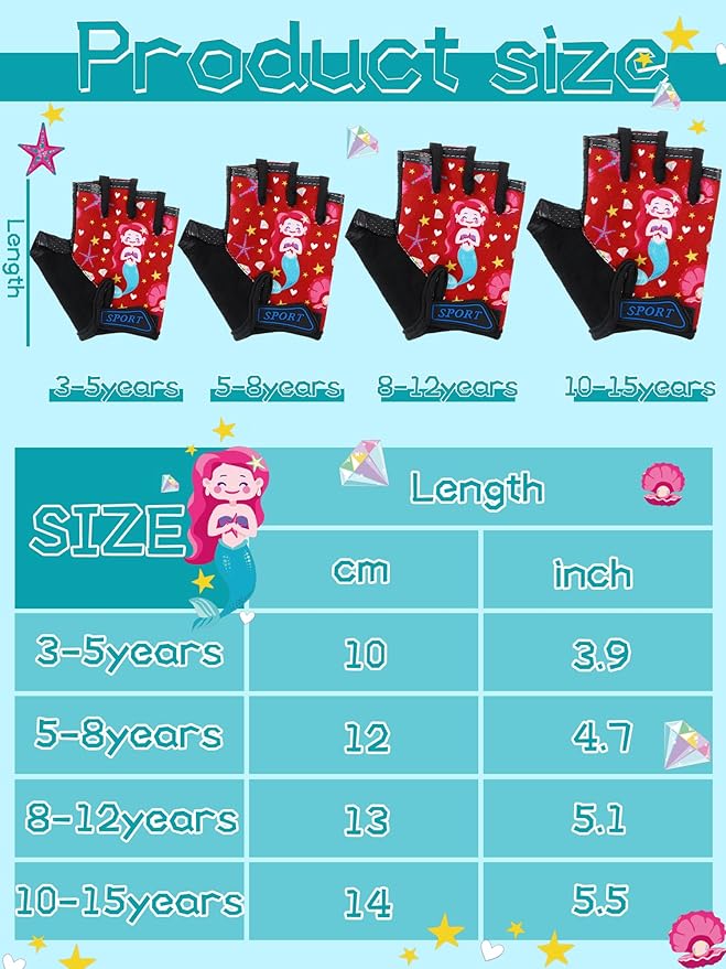 Boao 3 Pairs Kids Half Finger Bike Gloves Non-Slip Breathable Adjustable Birthday Gift for Boys Girls for Bike Workout