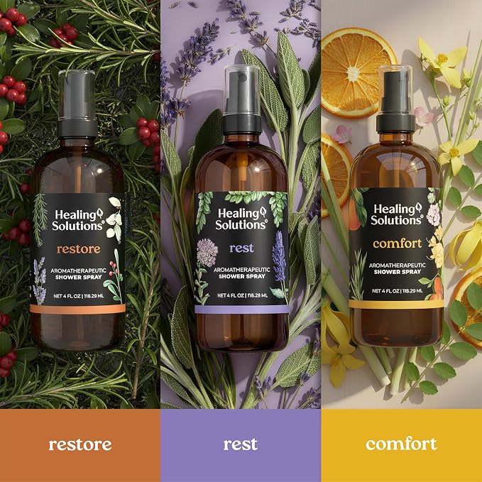 Healing Solutions Aromatherapy Shower Spray, Rest Blend, 4oz, Made in the USA, At Home Spa Experience, Premium Sleep Support (4oz, Rest Blend)