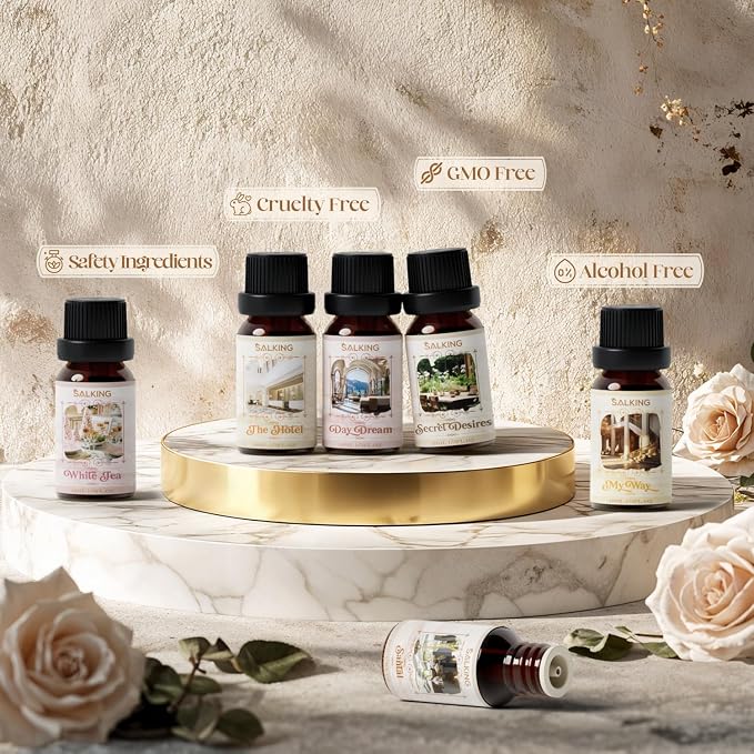 SALKING Aromatherapy Diffuser & Hotel Essential Oils Set, 100ml Diffuser Cool Mist Humidifier with 8 Colors Light and Luxury Hotel Fragrance Oil for Home