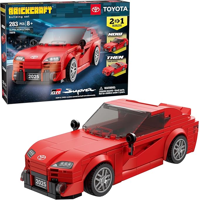 Brickcraft Officially Licensed Toyota Supra Now & Then Brick Building Kit (283 Pieces), 2-in-1 Buildable Display Set Featuring 2025 GR & 1988 Supra Models, Collectible Gift for Car Fans & Builders