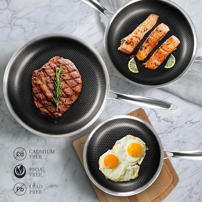 Innerwell 12" Non Stick Frying Pans,Stainless Steel Nonstick Frying Pan | Honeycomb Nonstick Coating, PFOA-free & Non-Toxic. Compatible with All Stoves, Easy to clean.Oven &Dishwasher Safe