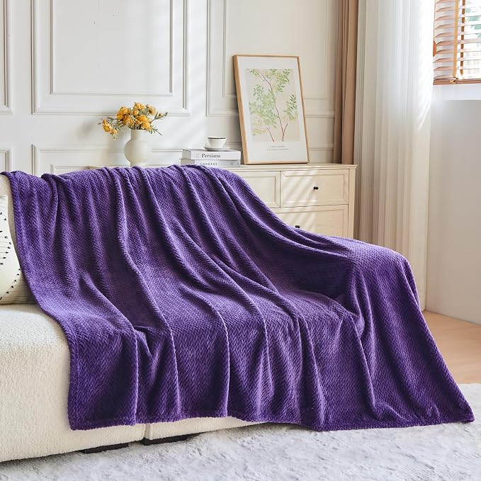 NEWCOSPLAY Fleece Leaves Pattern Throw Blanket, Dark Purple, 50"x60" | Super Soft Throw Blanket, Lightweight Cozy Bed Sofa Blanket, Premium Silky Flannel Fleece, Travel Blanket for All Season Use