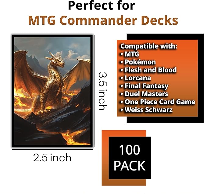 Ancient Brass Dragon Card Game Sleeves - 102 Pack - Compatible with MTG and Other TCGs - Perfect for MTG Dragon Commander Decks Like The Ur Dragon or Mirrym