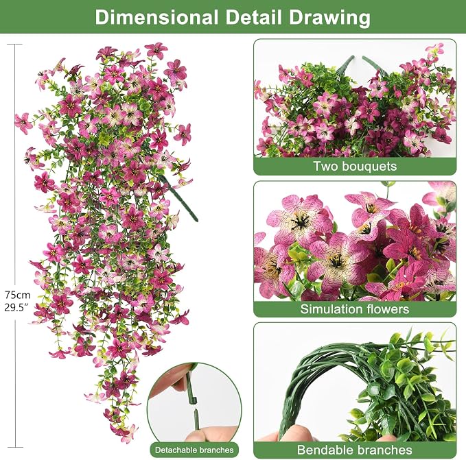 Artificial Fake Hanging Flowers Plants for Outdoor Spring Summer Decoration | 2 PCS Faux Silk Daisy with Eucalyptus Leaves,UV Resistant Look Real for Outside Home Planter Porch Patio Balcony Yard Decor