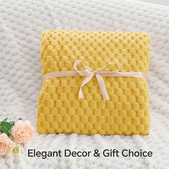 BEDELITE Yellow Twin Blanket for Couch, Soft Cozy Gifts for Women, 60 * 80 | 3D Jacquard Decorative Fleece Blanket, Super Soft Plush Throws, Cute Birthday Gift for Women & Men, Suitable for All Seasons