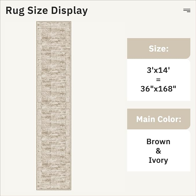 Soalmost Washable 3x14 Hallway Runner Rug Non-Slip Kitchen Entry Rugs Brown | Vintage Long Runners 14ft for Bathroom Entryway, Foldable Low-Pile Wide Floor Carpet Mat for Corridor Living Room Bedroom